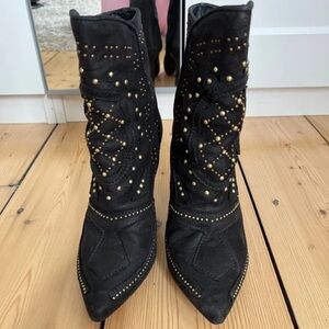 Zara Black and Gold Studded Ankle Boots